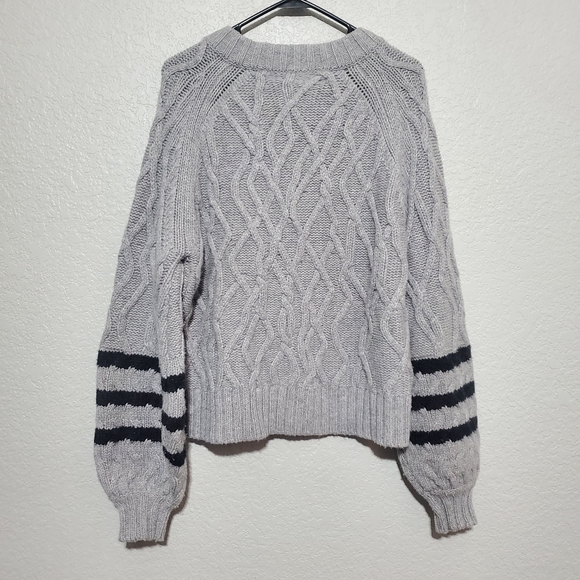 Gray Cable Knit Sweater with Black Stripes - Picture 7 of 10